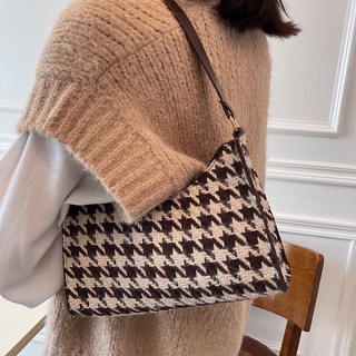 Houndstooth Pattern Baguette Bag Single Shoulder Bag 10075