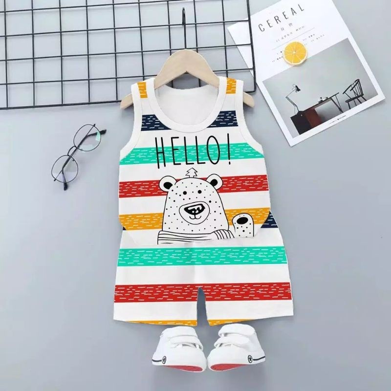 stelan anak kaos singlet hello beruang