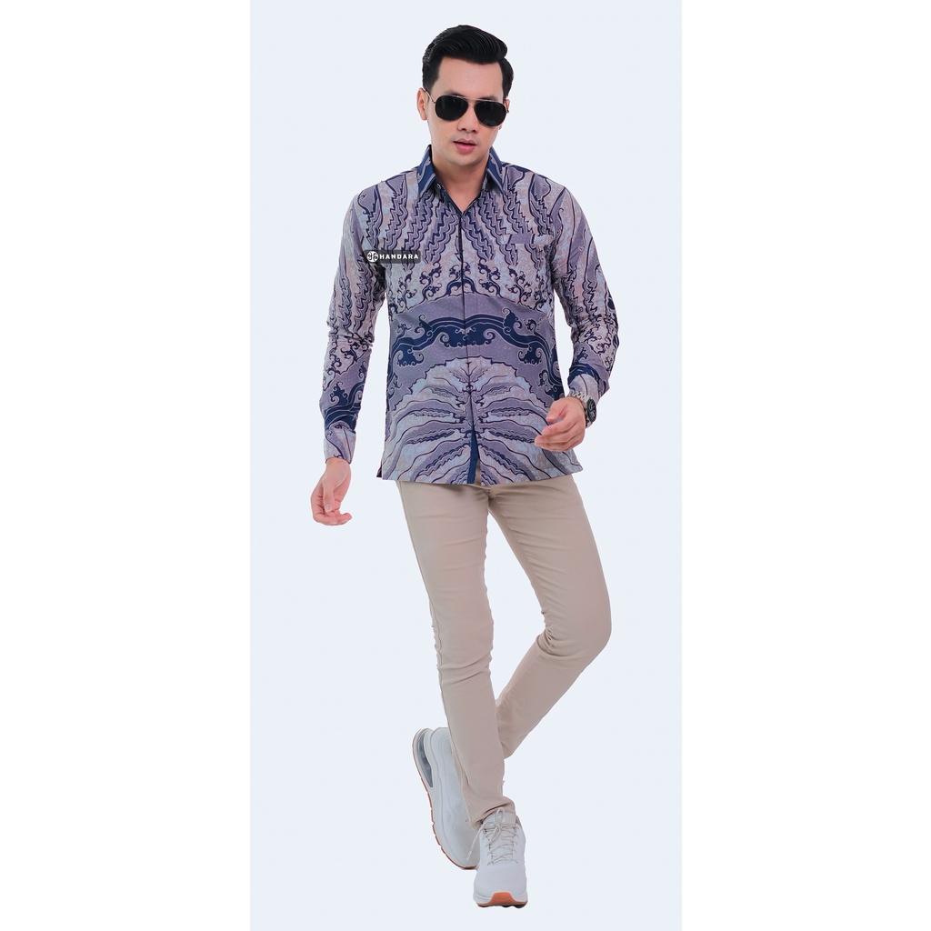 Handara Batik Pria Lengan Panjang Slim Fit Premium Kayangan Navy HB-339