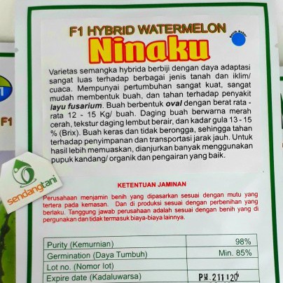 NINAKU F1 Benih Bibit Semangka Lorek Oval Bulat Merah Benih Inti