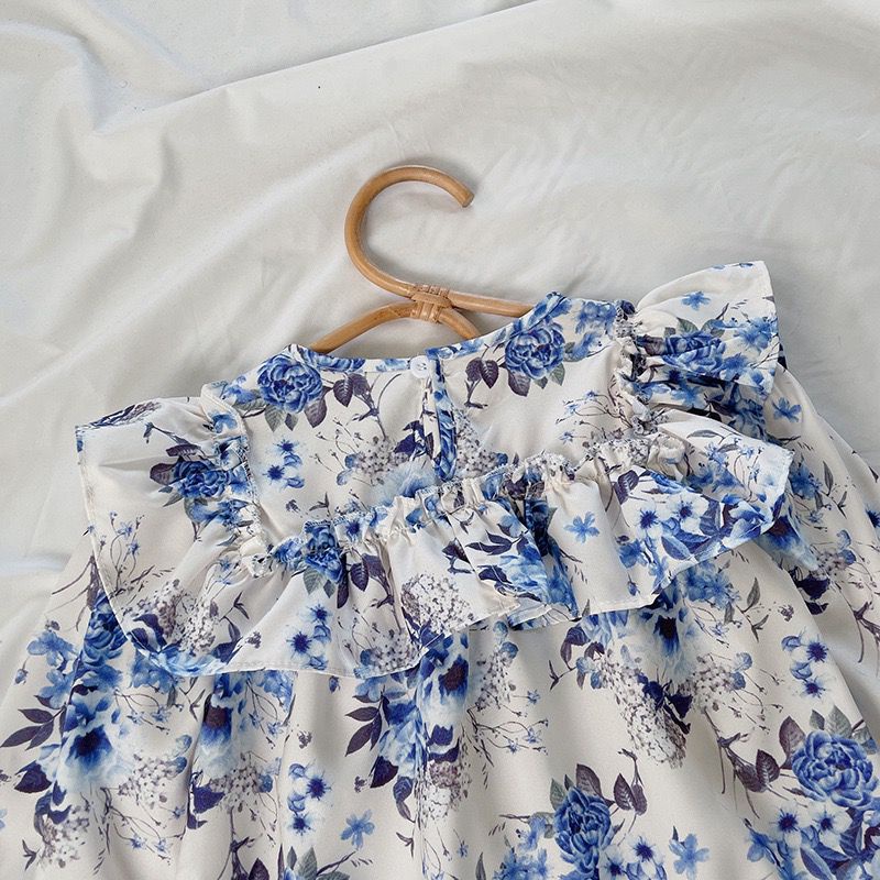 Dress Fashion Import Anak Perempuan - Putih Motif Bunga Biru