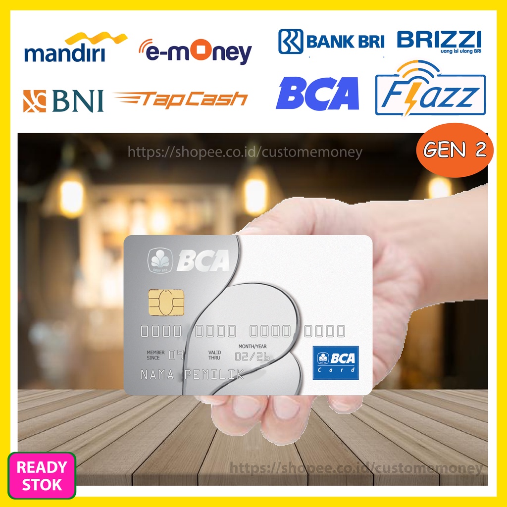 KARTU EMONEY DESIGN SILVER BCA CARD KARTU ETOLL E-MONEY MANDIRI FLAZZ GEN 2 TAPCASH BRIZZI - 1 SISI