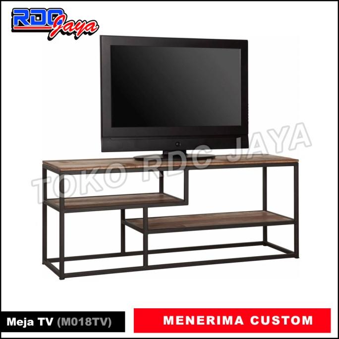 Rak stand TV meja industrial/ Meja kayu jati belanda meja TV kaki besi