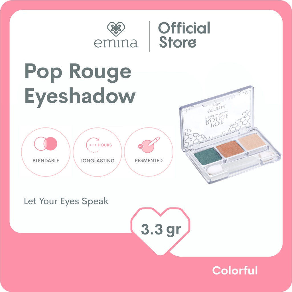 Emina Pop Rouge Pressed Eye Shadow 3.3 g - Eye Shadow untuk Pemula, Pigmented, Long Lasting