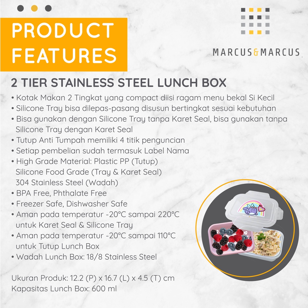 MARCUS &amp; MARCUS 2 TIER STAINLESS STEEL LUNCH BOX