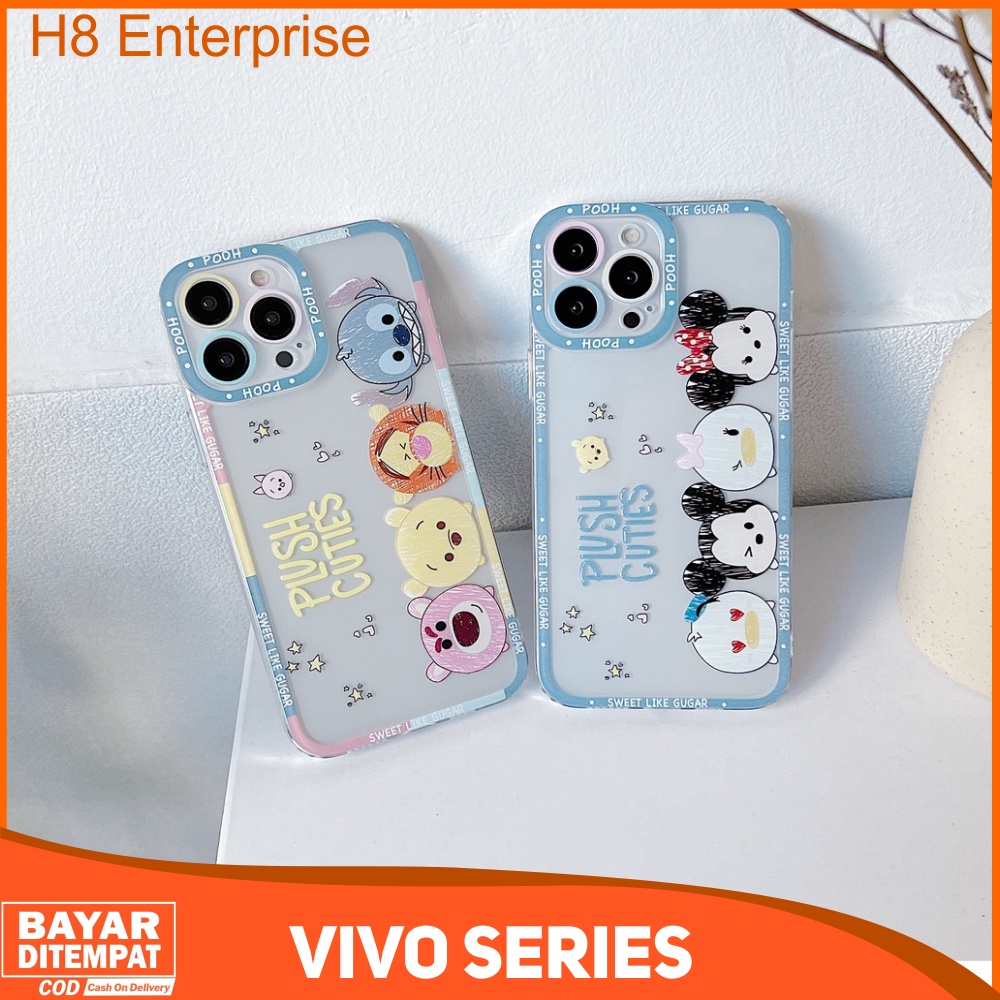 Case Vivo Y12 Y15 Y17 Y20 Y20S Y12S Y21 Y21A Y21E Y21T Y21S Y33S Y33T Y50 Y30 T1 5G Y55 5G Y75 5G Casing Cute Plush Cutes Mickey And Pooh Hybrid Dove With pelindung kamera DL1