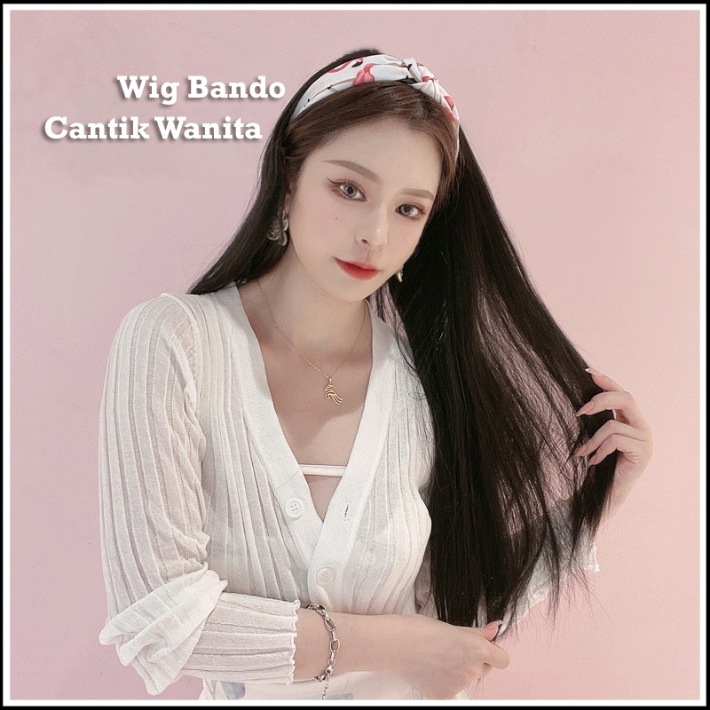 Wig Bando Cantik Wanita Simple Korean Version Long Straight Hair Wig Headband