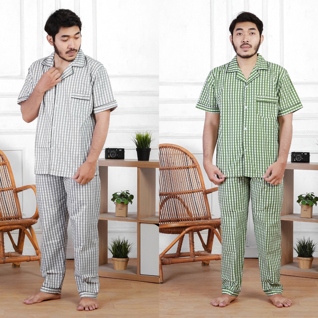 PIYAMA PRIA POLOS &amp; MOTIF / KOTAK SALUR GARIS / KATUN BAJU TIDUR LAKI LAKI / COWO MAN PAJAMAS RUMAH