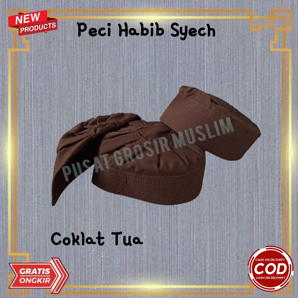 Peci Habib Syech Coklat Tua / Peci Ijazi / kopiah bahan Solo / Peci Rempel