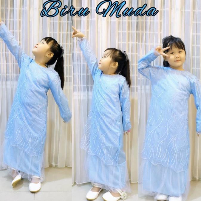 MURAH Gamis Brukat Brokat Anak Perempuan Polos GERALDA Warna BIRU MUDA SKY