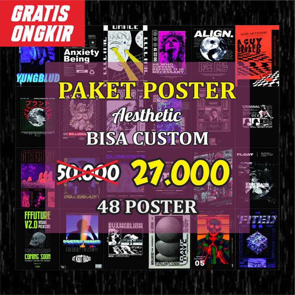 Isi (48 Pcs) Poster Dinding Aesthetic  Wall Collage Wall Art Poster Vintage Wall Poster Band Retro V