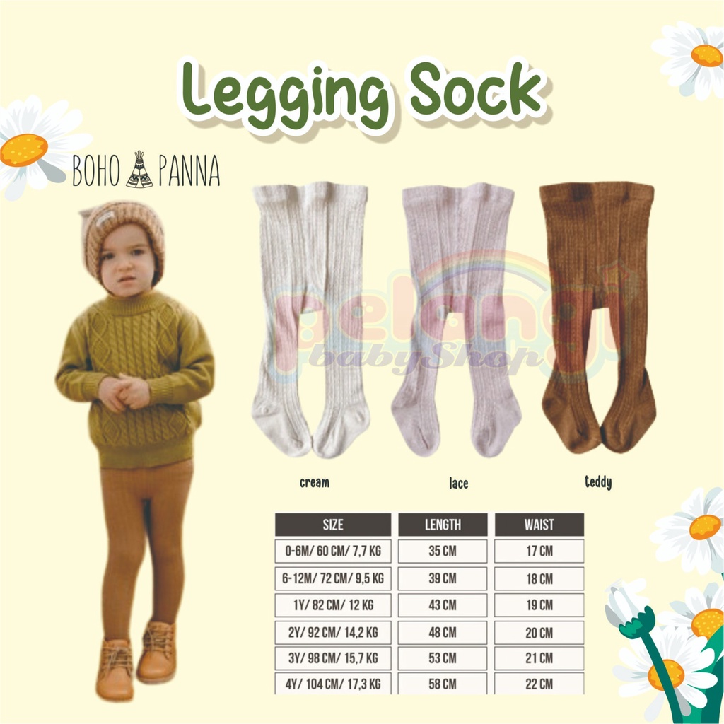 BOHOPANNA | BOHO | BOHO PANNA LEGGING SOCK | LEGGING SOCK ANAK | LEGGING SOCK PEREMPUAN | LEGGING ANAK DAN BAYI BOHOPANNA