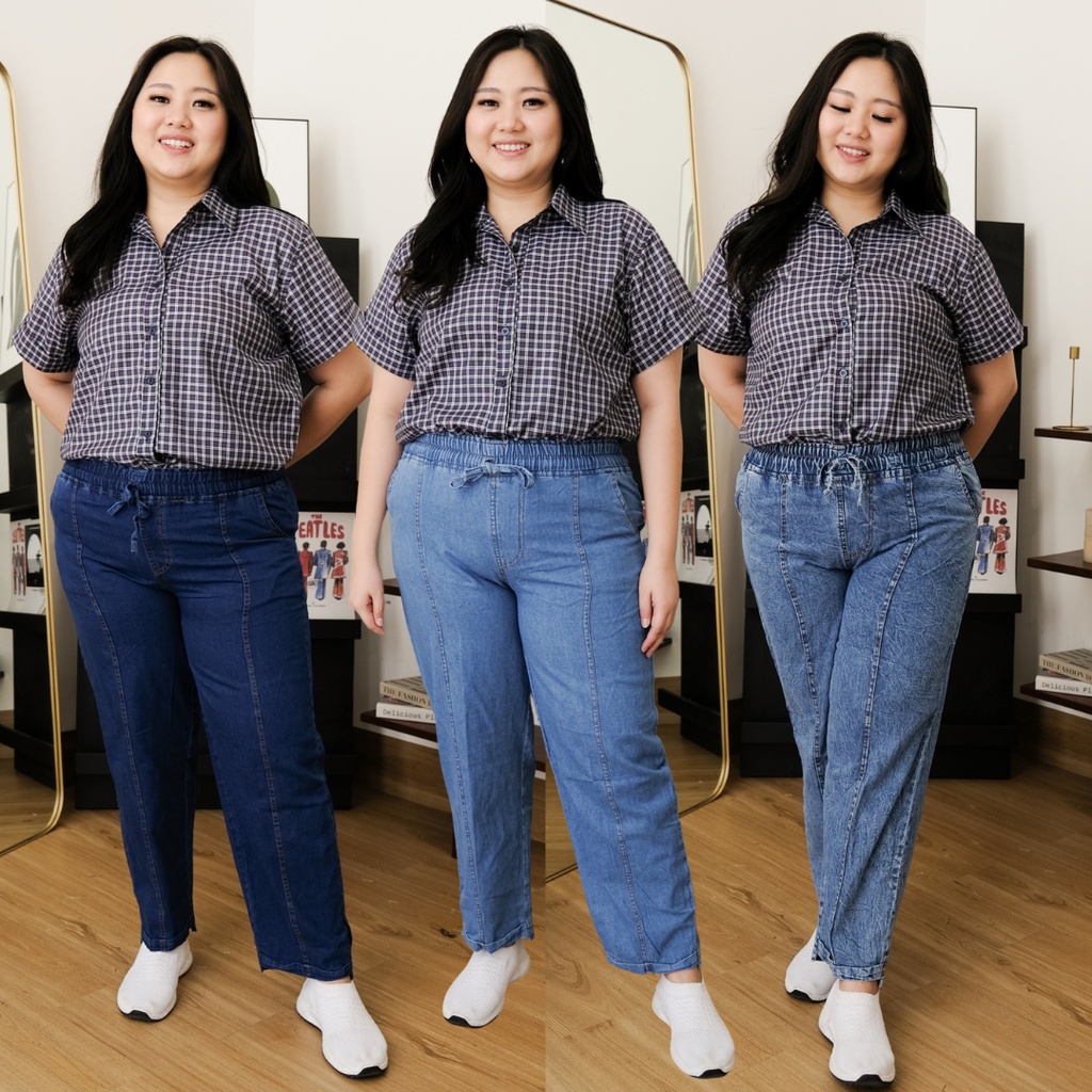 CELANA PANJANG JUMBO BIG SIZE PANTS WANITA DENIM BAGGY JEANS