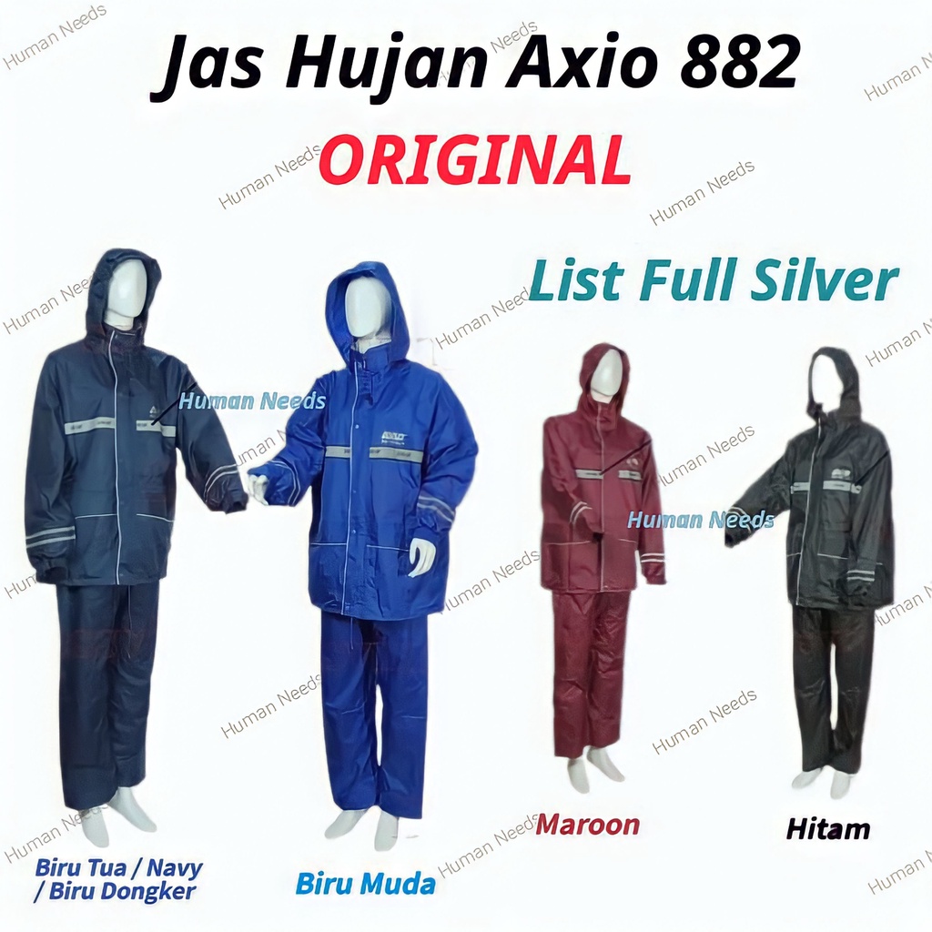 Jas Hujan Axio 882 ORIGINAL List Full SILVER Setelan Jaket Celana/Mantel Mantol Raincoat Ujan Stelan Dewasa Cewek Cowok