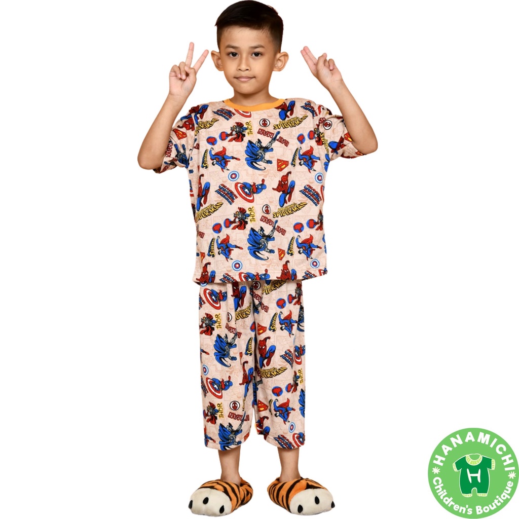 Hanamichi GALIH Setelan Baju Tidur Anak Celana 3/4 Motif Superhero