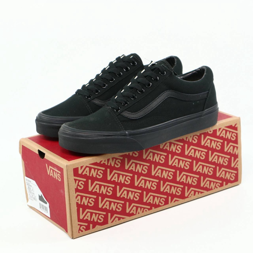 SEPATU VANS OLD SKOOL TRIPLE BLACK ORIGINAL BNIB FULL TAG BARCODE MADE IN CHINA BAHAN LEATHER KULIT 