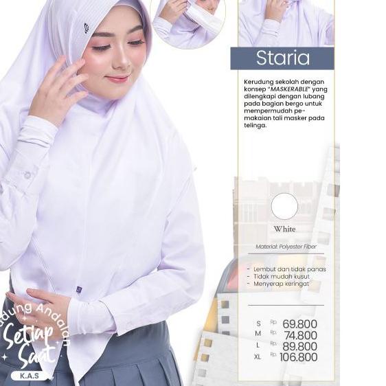 ♖ Kerudung Staria | Jilbab Sekolah | Kerudung Anak Instan | Kerudung Putih ORI Rabbani ✮