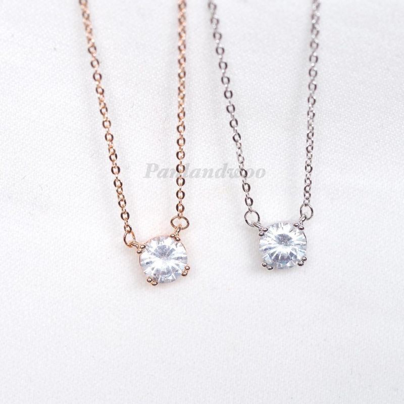 Kalung Titanium Permata Zircon Tunggal Awet Anti Karat 1502a1