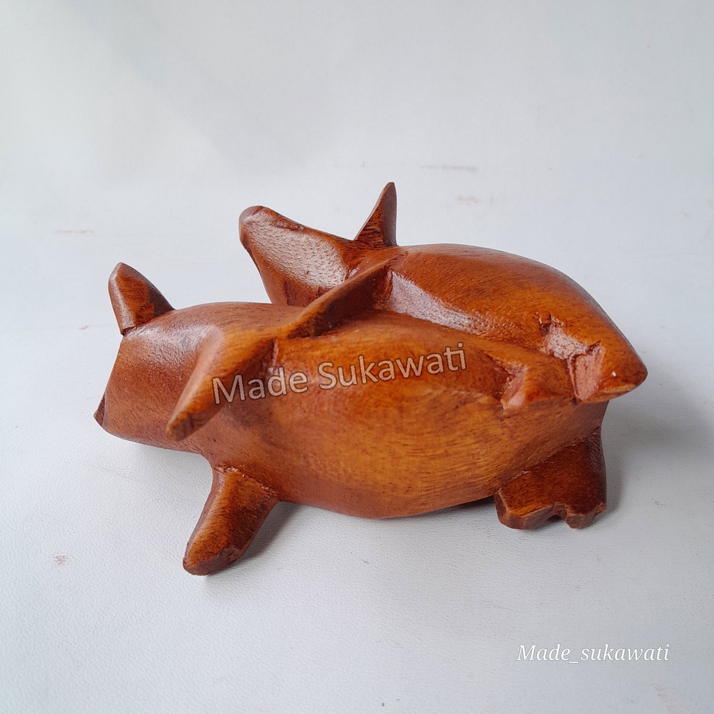 Patung Kayu Babi Kawin Mini Kerajinan Ukiran Kayu Handmade Bali