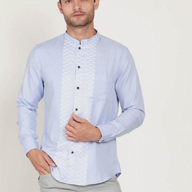 ➬ KOKO HAZIQ BLUE Kemeja Casual Formal Pria Lengan Panjang LS - Baju Atasan Top Man Muslim Shirt Edw