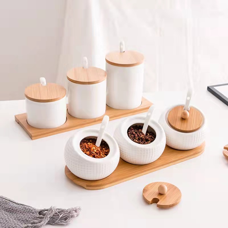 Seasoning Jar Ceramic Kaca Wadah Tempat Bumbu Dapur Gula Garam Merica