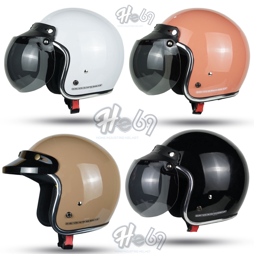 Helm Bogo Dewasa Polos Lis Chrome PREMIUM / Helm Pria Dan Wanita Dewasa SNI COD