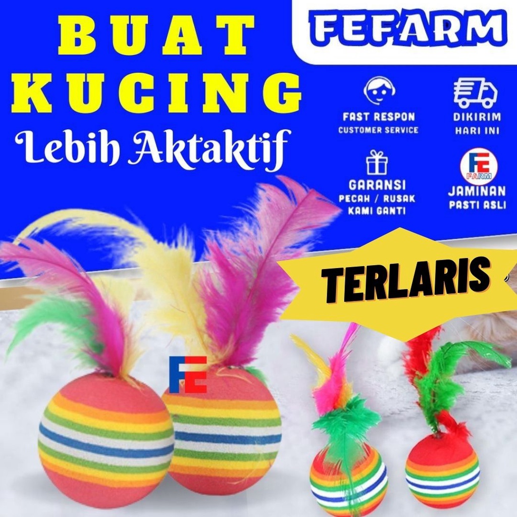 MAINAN KUCING ANJING BOLA PELANGI BULU - MAINAN KUCING CAT TOYS HEWAN PELIHARAAN FEFARM