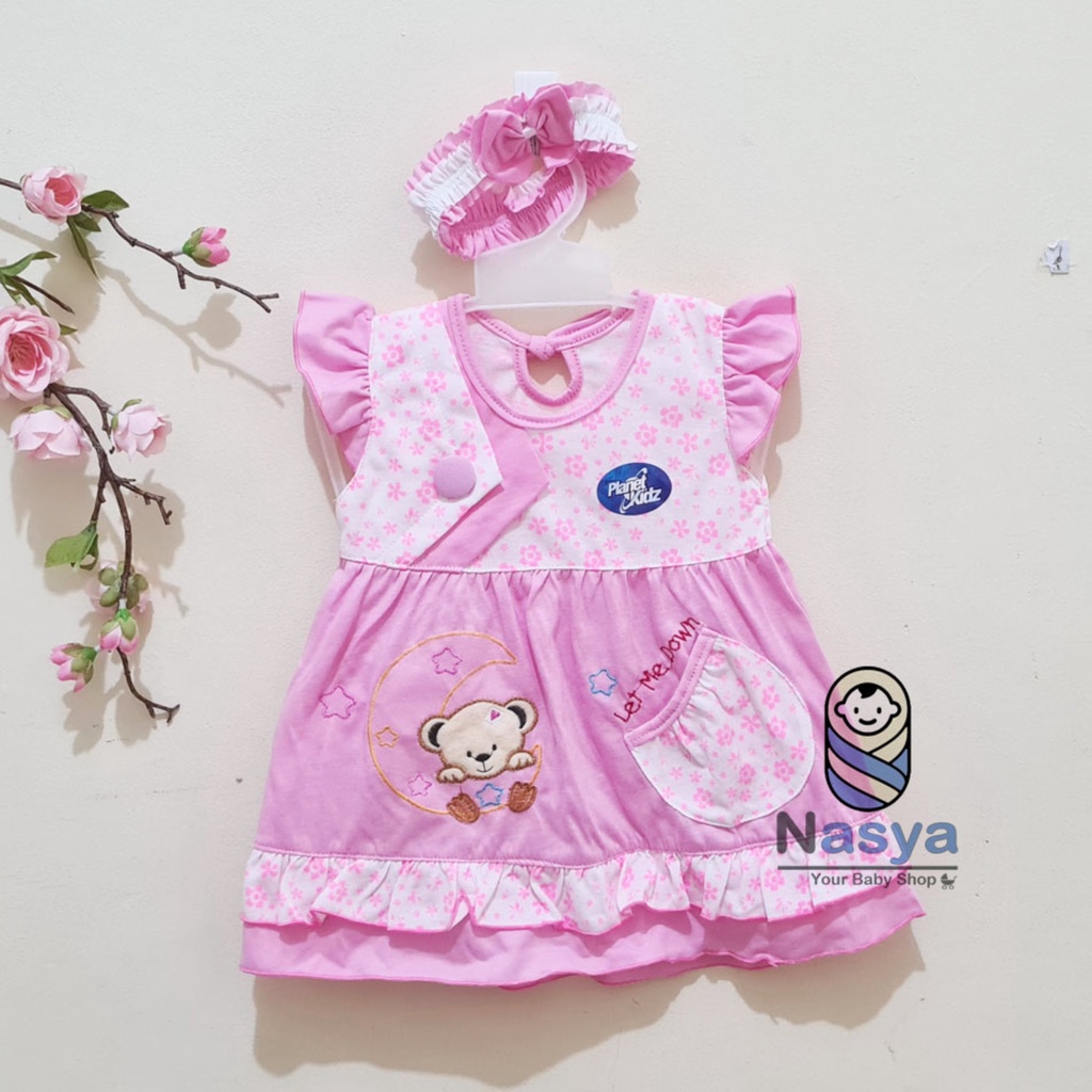 [P-037A] New Arrival !! Dress Bayi motif beruang bulan lucu (0-6 bulan) MURAH