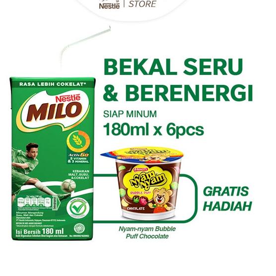 

Murmer MILO ACTIV-GO UHT Susu Coklat 180 ml x 6 pcs FREE Nyam-nyam Bubble Puff Chocolate