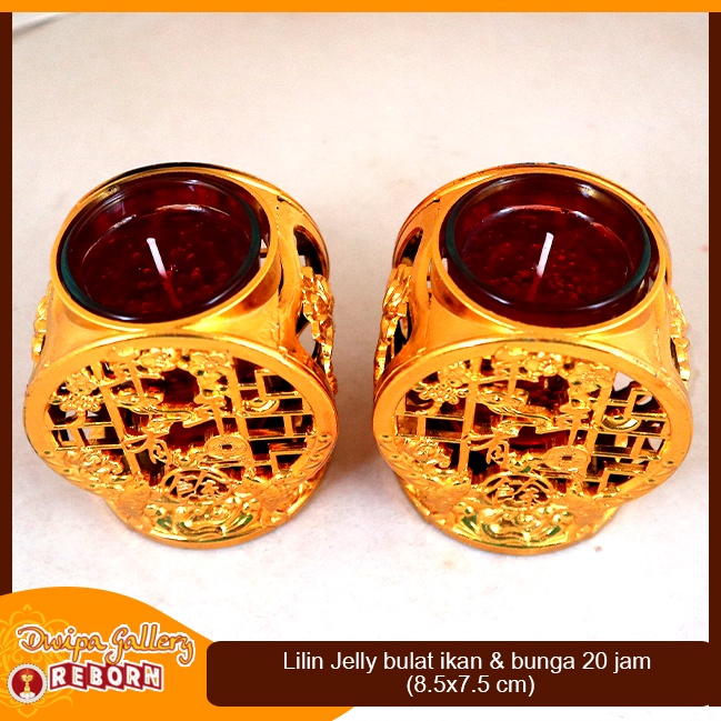 Lilin Jelly Gelas Merah Puja Sembahyang 20 Jam Ikan &amp; Bunga Bulat