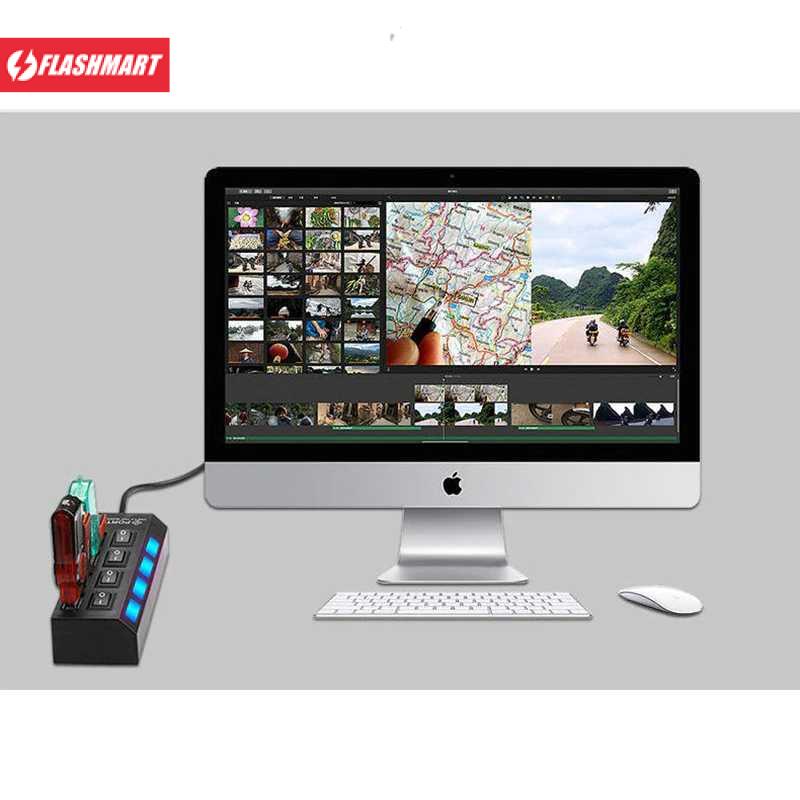 Flashmart USB Hub High Speed Extender 7 Port USB 3.0 With Switch - OY445