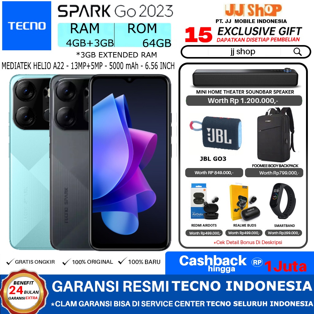 TECNO SPARK GO 2023 RAM 7GB (4GB +3GB extended) ROM 64GB 7/64 4/64 GB GARANSI RESMI