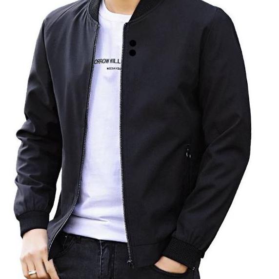 ◘ JAKET PRIA / JAKETParasut Pria Hitam / Jaket BOMBER Polos Prasut Hitam Navy Ukuran M L XL XXL ➢