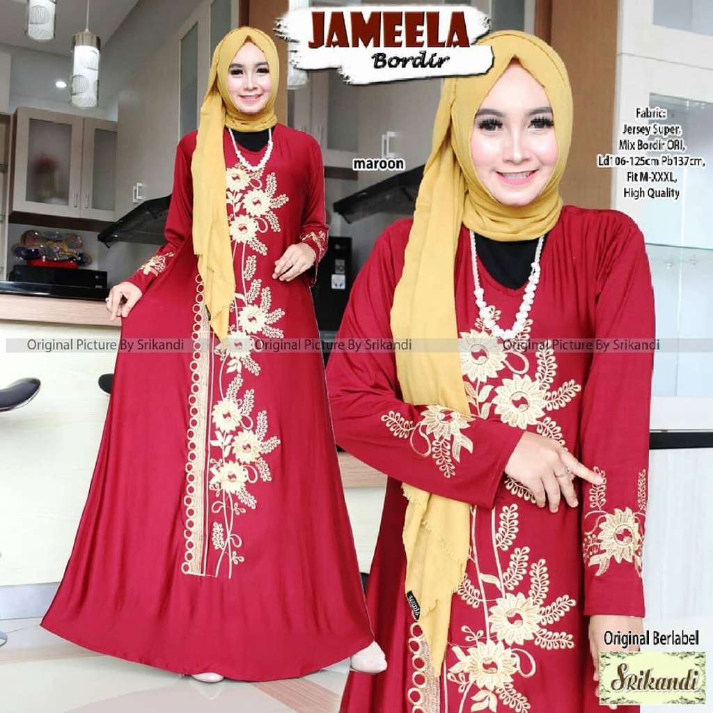 Hidayah Maxy Jameela Bordir Gamis Jumbo Jersey Motif Bordir xxxl Ld 130cm Arabian Abaya Gamis Lebaran Remaja Muslimah Terbaru Seragaman Pengajian Murah Dress Wanita Muslimah Syar'i Gamis Polos Tebal Premium Warna Hitam