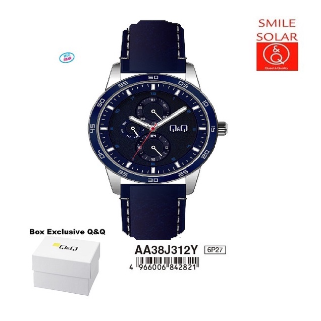 Jam Tangan Pria Stylist Casual Kulit Leather Chronograph Analog Original Q&amp;Q QnQ QQ AA38 AA38J Series