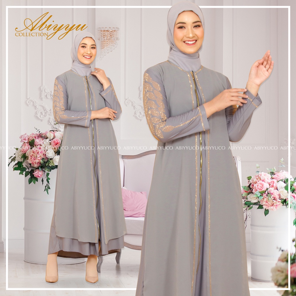 Abiyyuco TA9022 | Abaya Turki Ashanty Busui Gamis Turkey Termewah Hitam, Putih, Warna Warni Terbaru 2023 Turky Resleting Depan