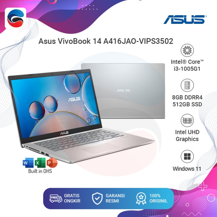ASUS Laptop VivoBook 14 A416JAO VIPS3502 Intel Core i3 8GB 512GB Win 11
