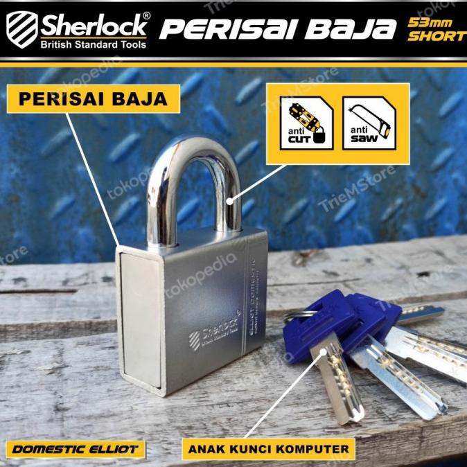 Sherlock Elliot Domestic Gembok Perisai BAJA (53 mm Pendek) Silver