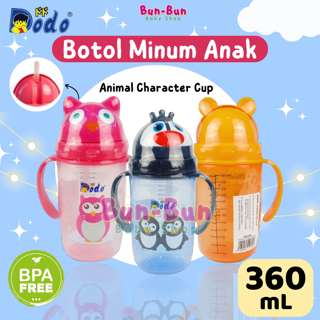 DODO Botol Minum Anak 360ml Animal Karakter Pegangan Training Cup With Handle Grip Mug Gelas Sedotan SIlikon Silikone Anti Pecah BPA FREE Perlengkapan Bayi Baru Lahir Peralatan Makan Baby Newborn Bunbunbabyshop