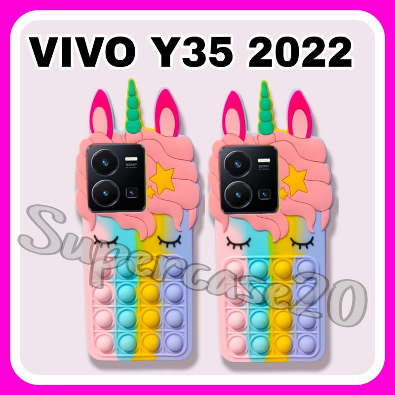 Casing VIVO Y35 2022 Case Pop It Unicorn 3D Rainbow Pelangi Terbaru