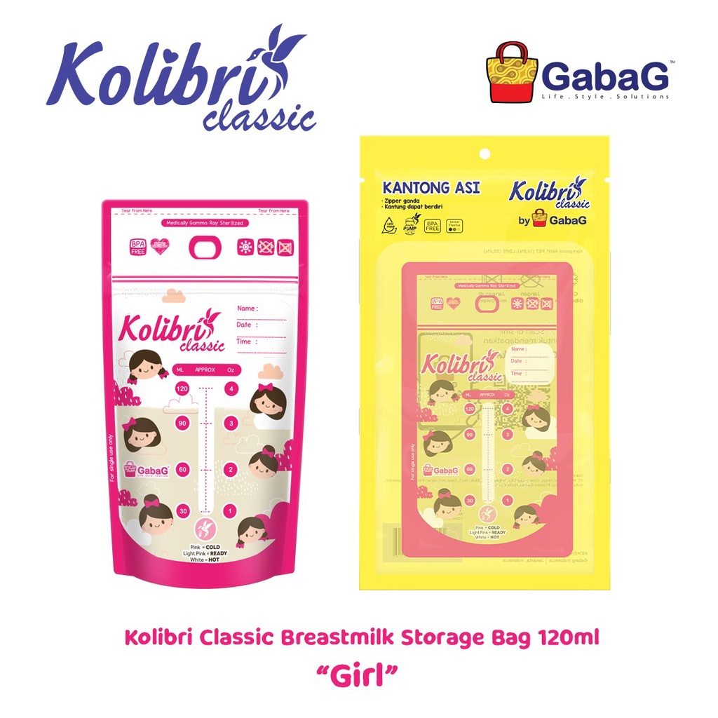 KOLIBRI CLASSIC KANTONG ASI GABAG 120 ML ISI 30 411101 / KANTONG ASI MOTIF GEA / PERLENGKAPAN MENYUSUI / KANTONG ASI / BPA FREE / ZIPPER / KOLIBRI / KANTONG ASI GABAG / GABAG / KANTONG ASI KARAKTER