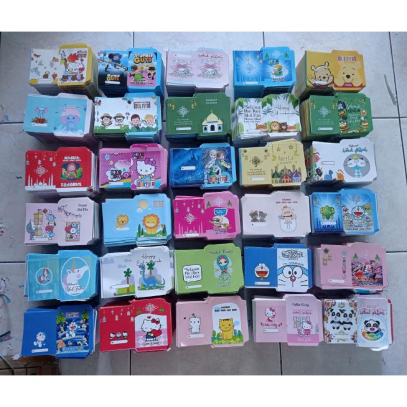 

100 lembar amplop lebaran mini motif karakter kartun islami