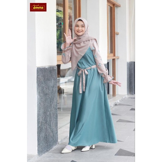 Abaya Dannis Terbaru A221013 Katun Bordir Dress Panjang Gamis Wanita Toyobo