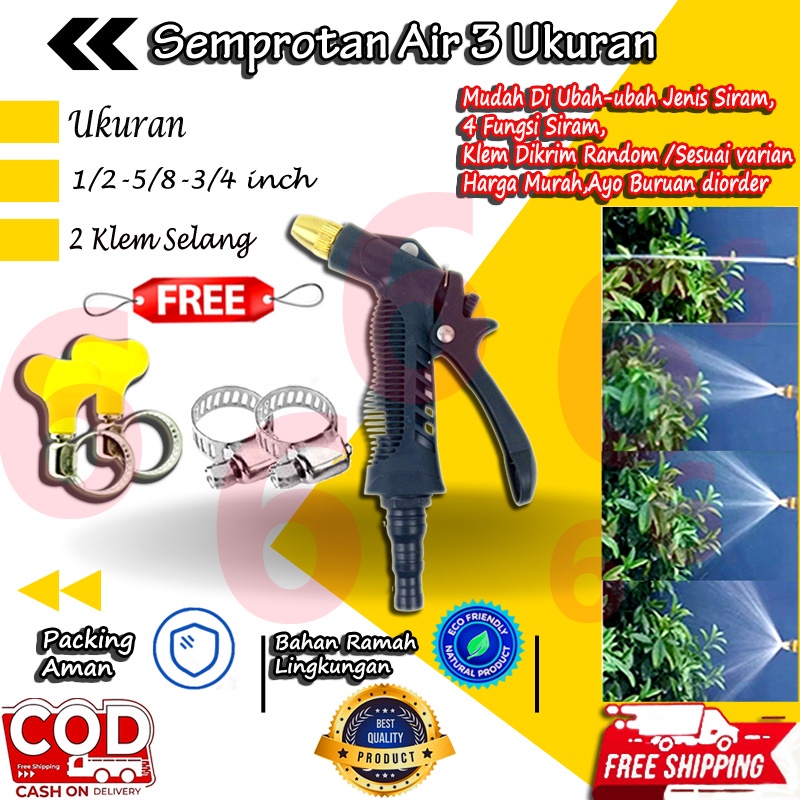 TERLARIS SATU PAKET KEPALA SEMPROTAN KLEM SELANG AIR 2 PCS WATERGUN TAMAN JET SPRAY HOSE NOOZLE COD MURAH