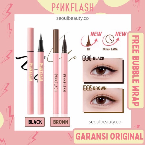 PINKFLASH Waterproof Easy Eyeliner Pen Black PF-E01 | Eye Liner Hitam &amp; Coklat | Pink Flash Smoodgeproof | BPOM