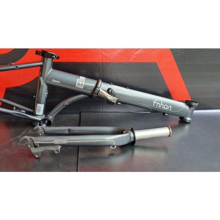 Frame set &amp; handlepost FNHON storm grey metalic abu abu sepeda lipat