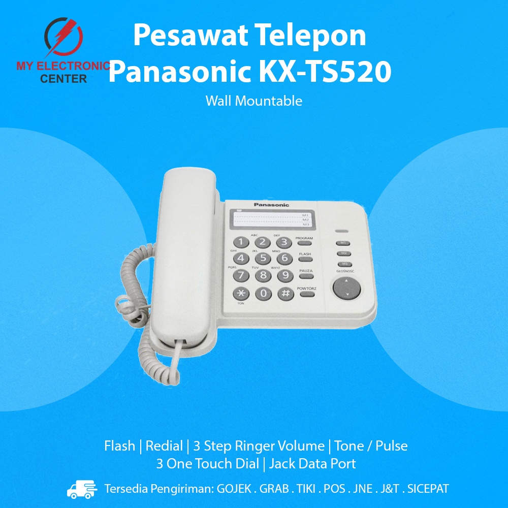 Telepon Kabel Panasonic KX-TS520 Telepon Dinding Rumah Kantor Indihome