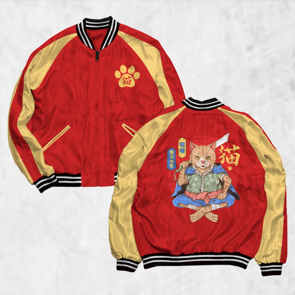 PIYAMAKUMU Jaket Sukajan CAT Pria Wanita Distro Unisex Japan Premium Original MERAH GOLD