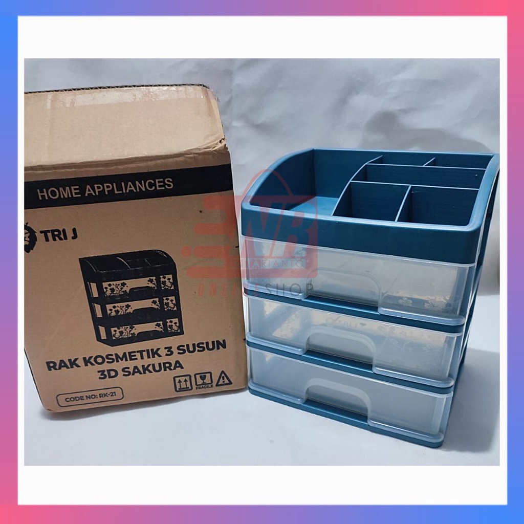 Rak Kosmetik Laci 3 Susun Tri J 3D Sakura / Rak Laci / Rak Kosmetik Plastik Susun 3