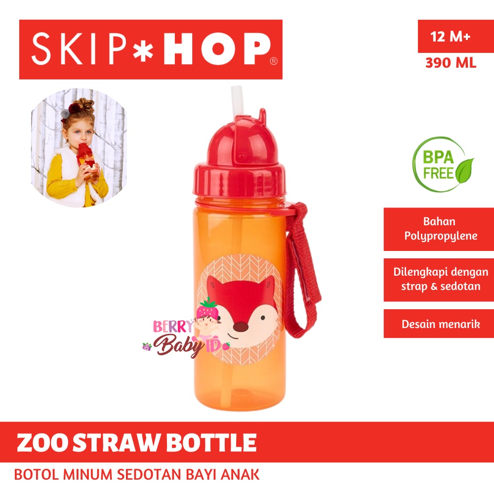 Skip Hop Zoo Straw Bottle Botol Minum Sedotan Bayi Anak BPA Free 12m+ Berry Mart